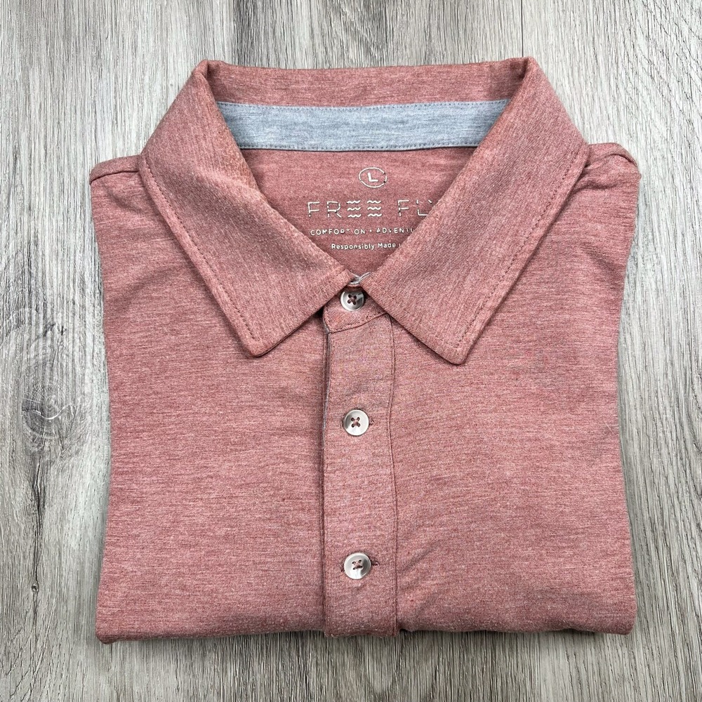 Free Fly Short Sleeve Polo Shirt Mens Size L Large Light Pink